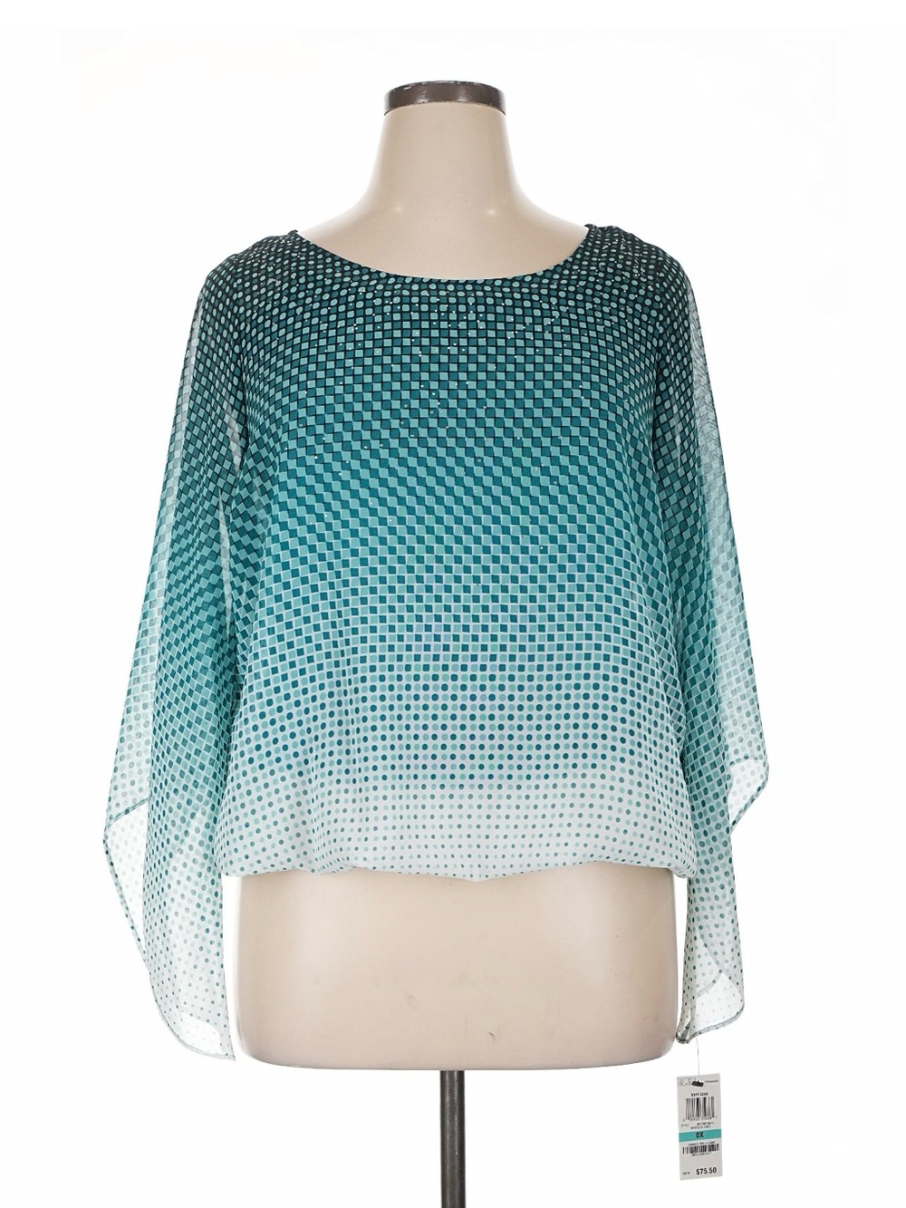 Alfani Teal Ombre Geometric Sheer Tunic